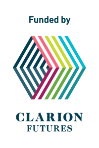 CLARION Futures logo Funded by WHITE CMYK